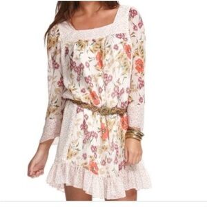 Jovocich Hawk Floral Print Dress Tunic Ruffle Sleeves hem boho fairy Medium airy